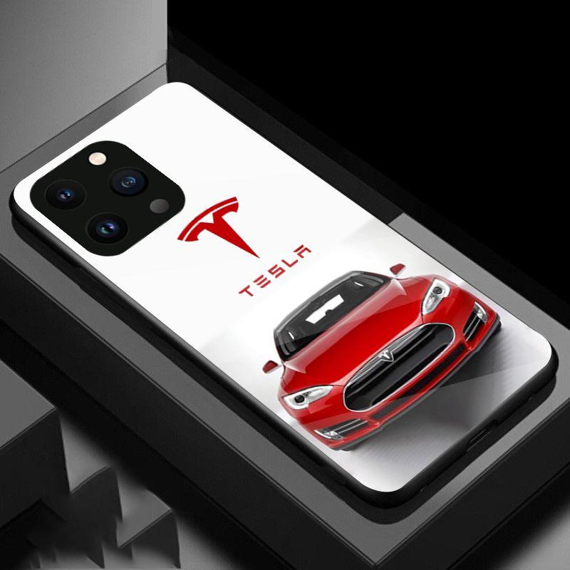 

Автомобильный чехол для мобильного телефона для iPhone 17 16e 16 15 14 13 12 mini Pro Max X XR XSMAX Air Plus Защитная крышка со стеклом Для Tesla for iPhone 14Pro