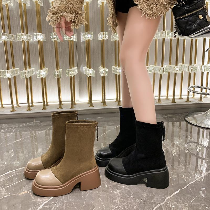 New autumn and winter new thin boots elastic boots thick-soled Martin boots thick heel short boots women