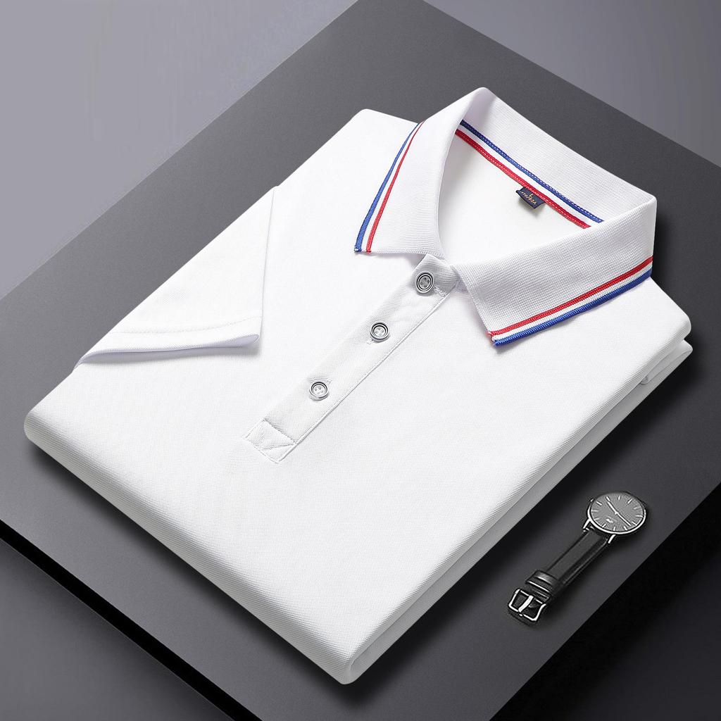 Breathable Summer Turn-Down Collar Polo Shirt - Solid Color, Short-Sleeved, Comfortable, Customizable Workwear T-Shirt