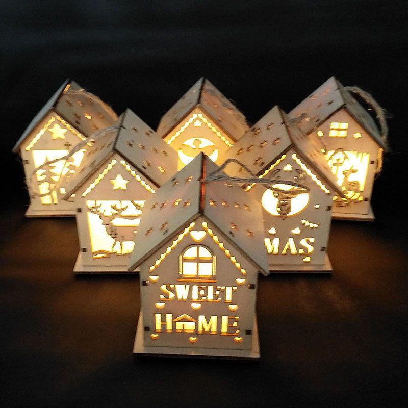 Led Light Wood House Adorable Christmas Tree Hanging Ornaments For Holiday Decor