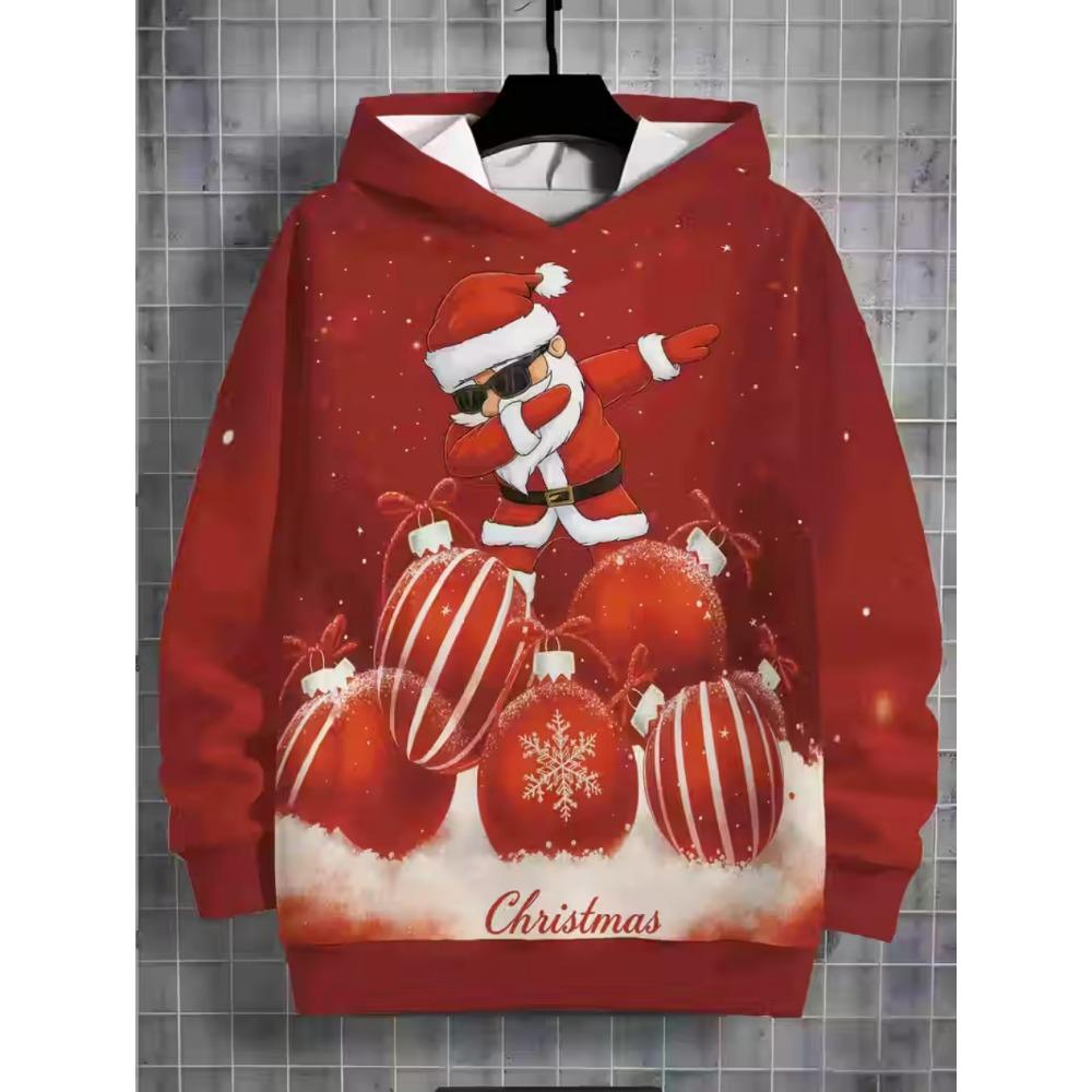 Child Sweatshirt Christmas Hoodie Cartoon Kawaii Santa Claus Print Sweatshirt for Girls Funny Holiday Party Clothes for Children
