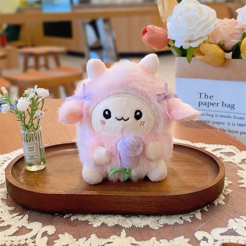 Plush Flower Lamb Doll Pendant Cartoon Keychain Bag Ornament Cute Soft Lamb Stuffed Animal Backpack Accessory for School A1
