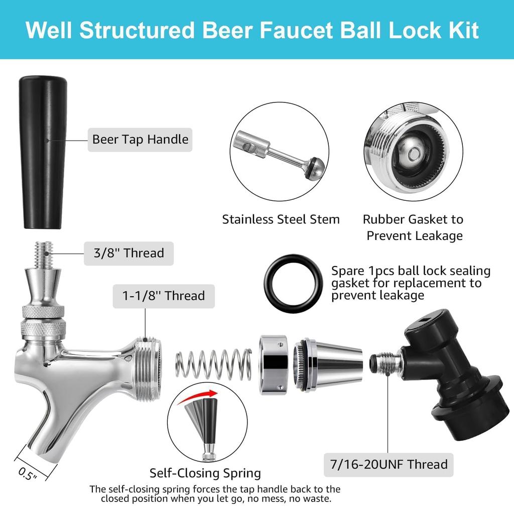 Forkrommet Messing Ølkran med Hurtigkobling Enkel Rengjøring Ølkran for Jevn Skjenkeopplevelse