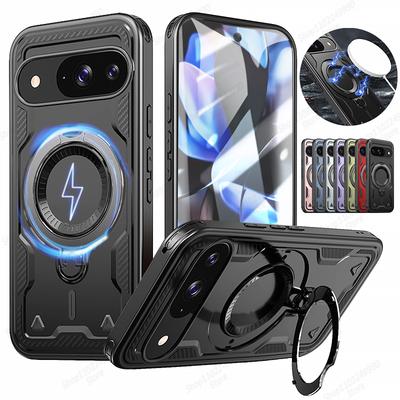 Askeri Zırh Koruyucu Telefon Kılıfları Google Pixel 10 Pro XL Pixel Pixel 9 Pro XL 9A İçin Manyetik Metal Halka Döner Braket Kapak