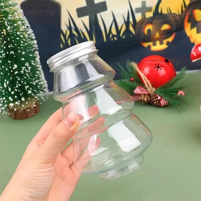 500ml Christmas Candy Biscuits Bottle Snowman&Tree Shape Drink Bottles Juice Milk Tea Jar Food Storage Container Party Favors