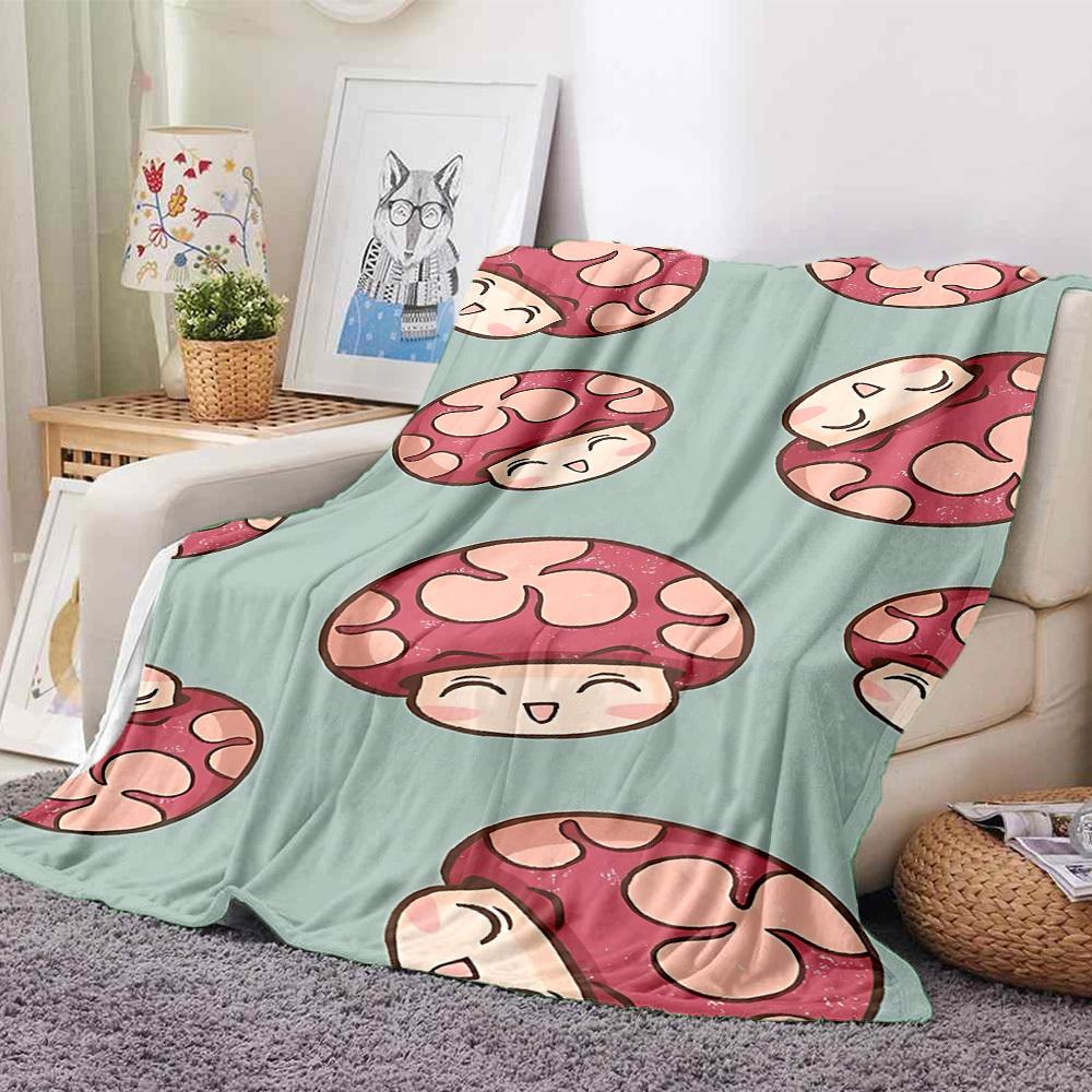1pc Mushroom Blanket, Lightweight Flannel Throw Blanket For Sofa, Bed, Travel096
