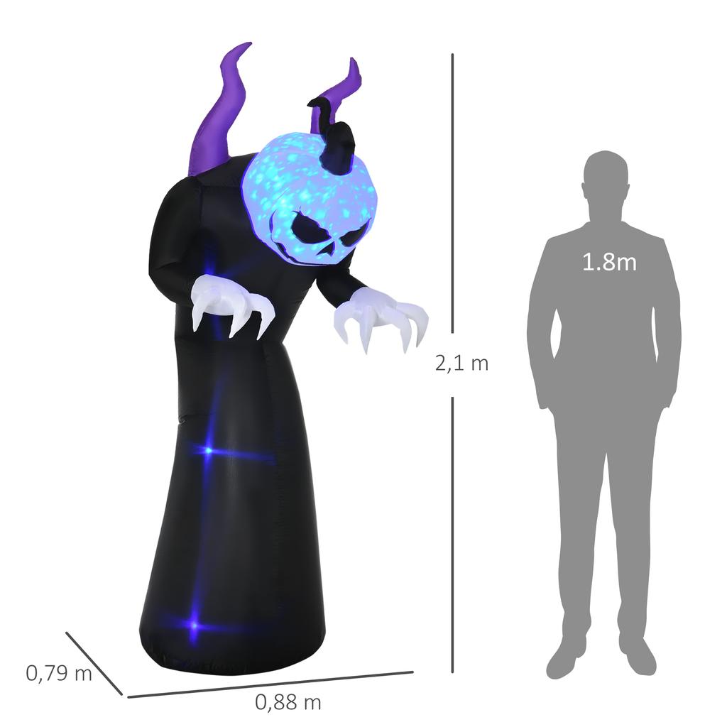 Inflatable Ghost with Pumpkin Head Halloween Decoration with Blue Flame Effect, 88 X 79 X 210 Cm