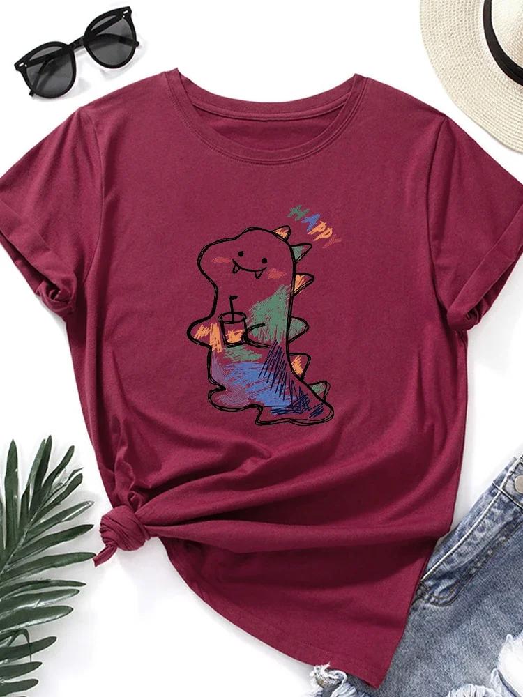 Cartoon Dinosaur Print WoUnisex T Shirt Short Sleeve O Neck Loose WoUnisex Tshirt Ladies Tee Shirt Tops Camisetas Mujer