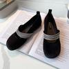  Gentle shallow mouth rhinestone soft sole single shoes flat Mary Jane shoes fattened and widened large size women's shoes