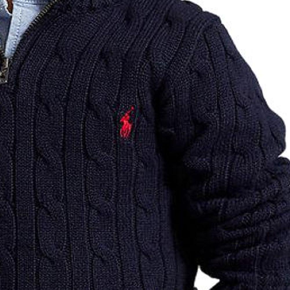 Polo Ralph Lauren SS23 Jednobarevný svetr s vyšívaným logem s copánkovým vzorem Dětský svetr 323868894-005