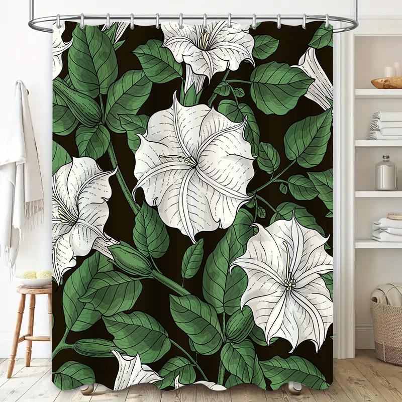 Exquisite White Flower Leaf Shower Curtain Waterproof Decoration Bathroom Decor Modern Style Home Accessories Customizable Size