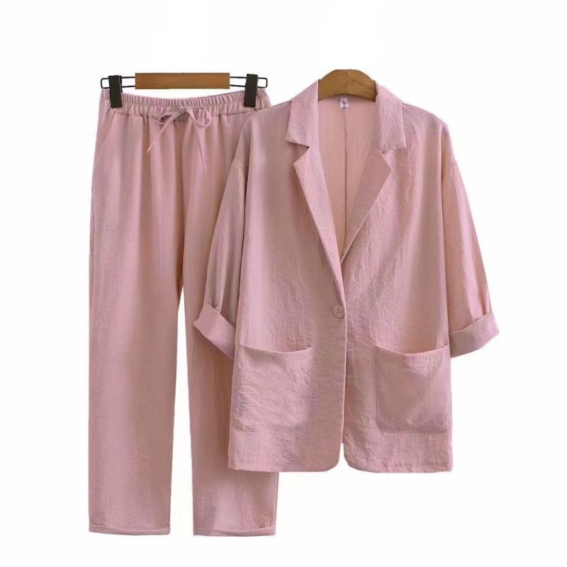 Women's Casual Suit Plus Size Slim Thin Breathable Suit Top + Pants Two-piece Set