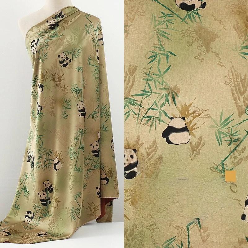 Chinese Style 100x150cm Panda Bamboo Leaves Jacquard Fabric for DIY Cheongsam Dress Shirt Apparel Material