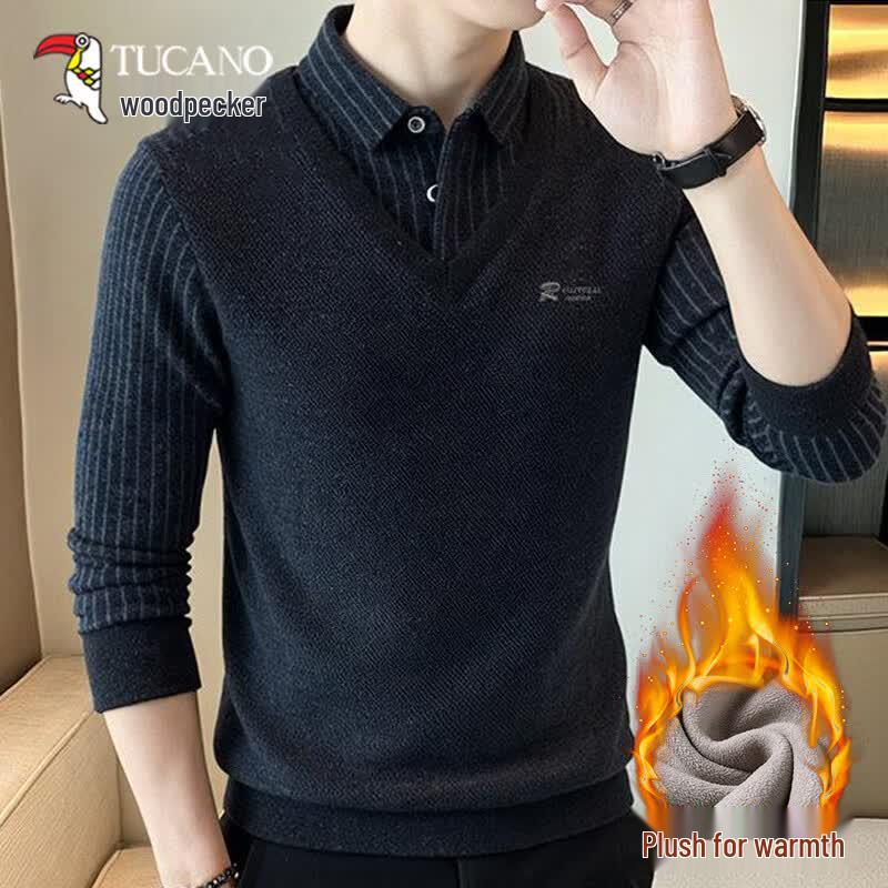 TUCANO Men s Faux Two-Piece Fleece Lined Knit Sweater 105