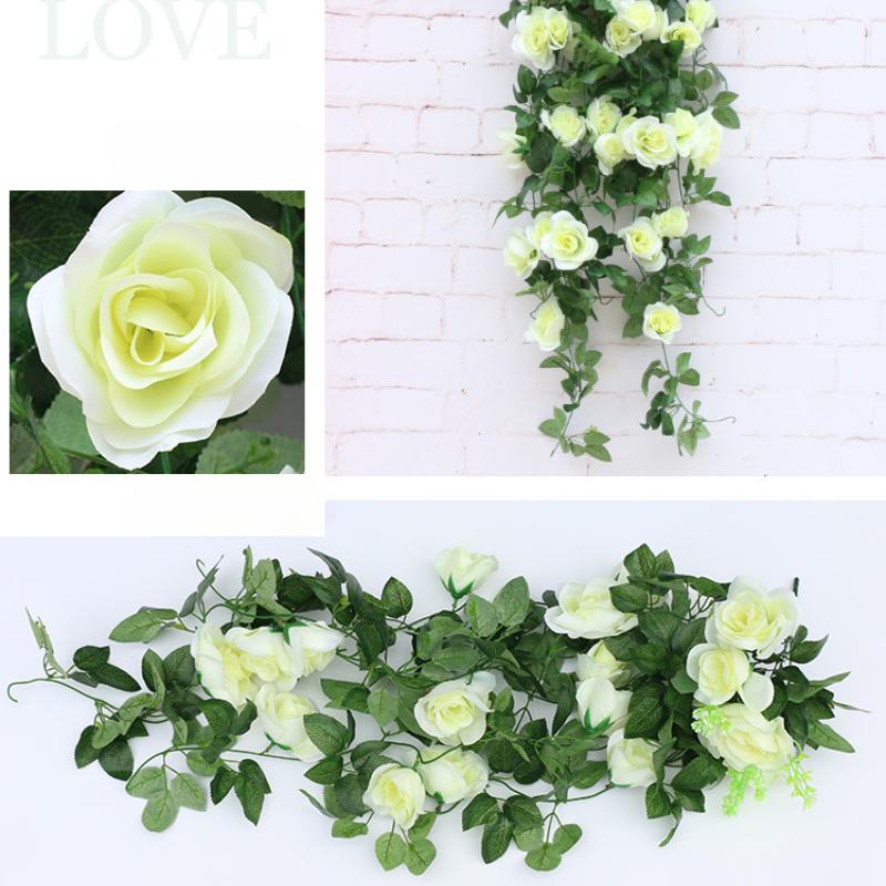 Simulation Flowers Vines Silk Roses Wall Hanging Wedding Decor Artificial Rose Vine Living Room Shopping Mall Decoration Flower