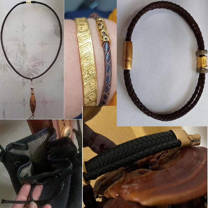 2-1Meter 3/4/8mm Genuine Leather Cord Braided Round Leather Strap Rope String for DIY Necklace Bracelet Jewelry Making Supplies