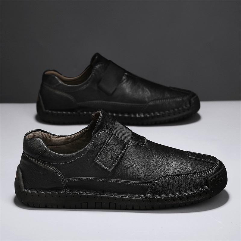 Încălțăminte casual din piele pentru bărbați, cu șireturi, cusut manual, tălpi moi pentru slackers, suprafață, fasole, cizme de camping, pantofi de mers