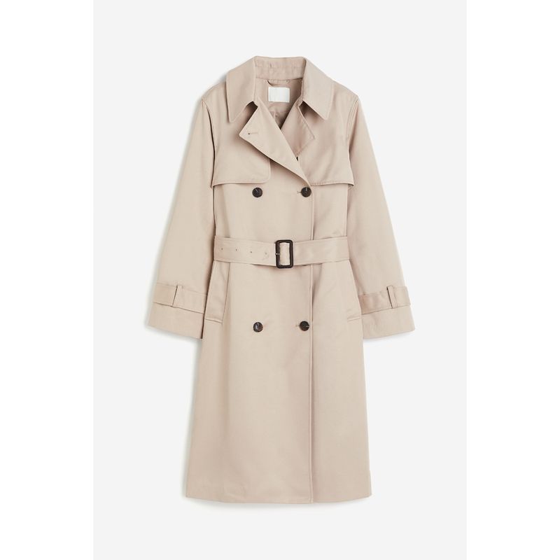 

HM Women s Windbreaker Autumn Work Clothing British Style Diagonal Cloth Double Breasted Large Lapel Profile Trench Coat 1202758 Beige 155/76A