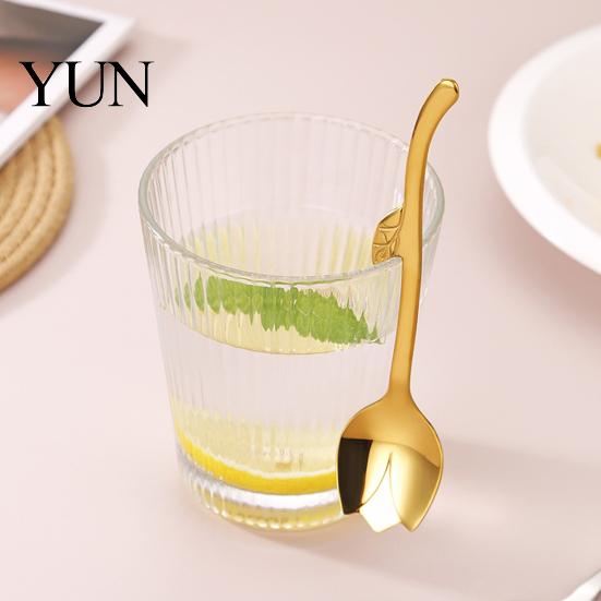 Cup Edge Hanging Spoon Tulip Shaped Stainless Steel Spoon, Long Handle Coffee Ice Cream Hook Tea Dessert Serving with Hook, Kitchen Flatware Utensils