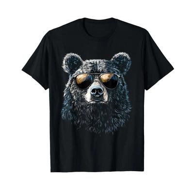 Cool Bear Portrait With Sunglasses Illustration T Shirt Vintage Washed Soft Stretched Comfortable Unisex Slightly Graphic