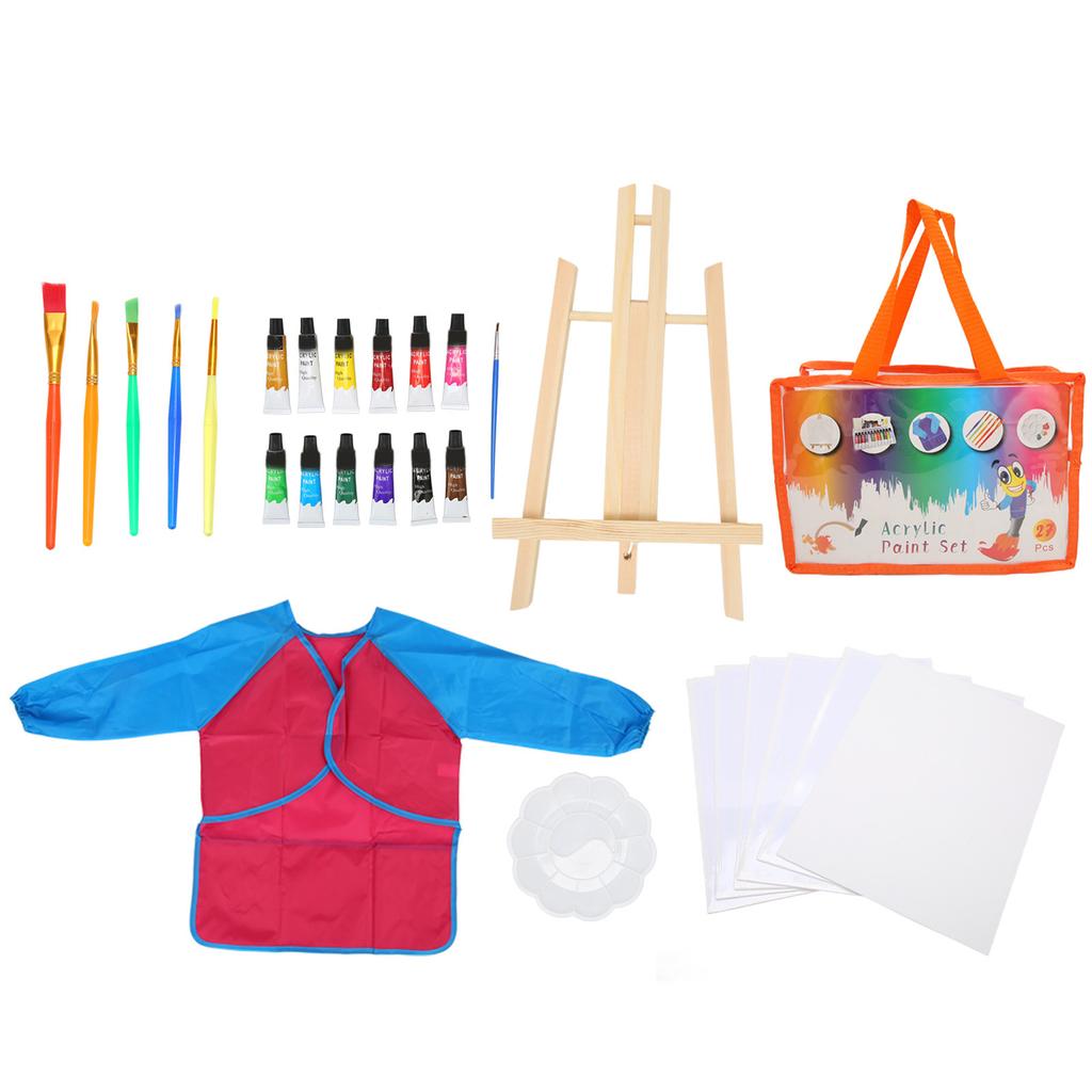 27Pcs Kids Paint Set Washable Assorted Colors Waterproof Smock Acrylic Painting Supplies for Children Family Education