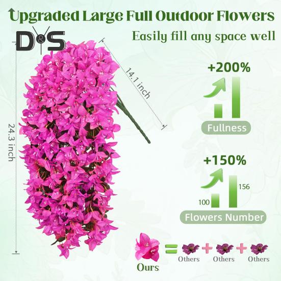2Pcs Hanging Artificial Bougainvillea Speetabilis UV Resistant Realistic Fake Flower Wedding Party Indoor Outdoor Garden Yard Wall Hanging Faux Bloom