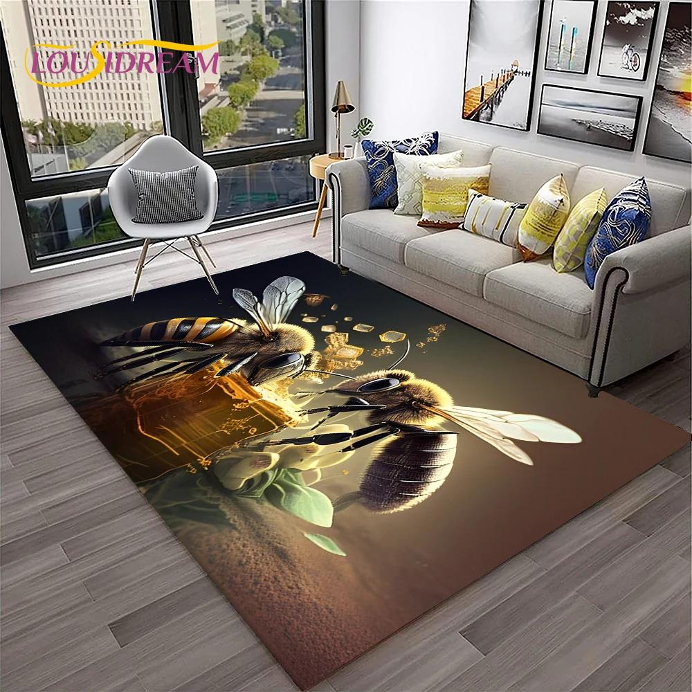Insect 3D Cartoon Bee Cute HoneyBee Carpet Rug for Home Living Room Bedroom Sofa Doormat Decor,kids Area Rug Non-slip Floor Mat