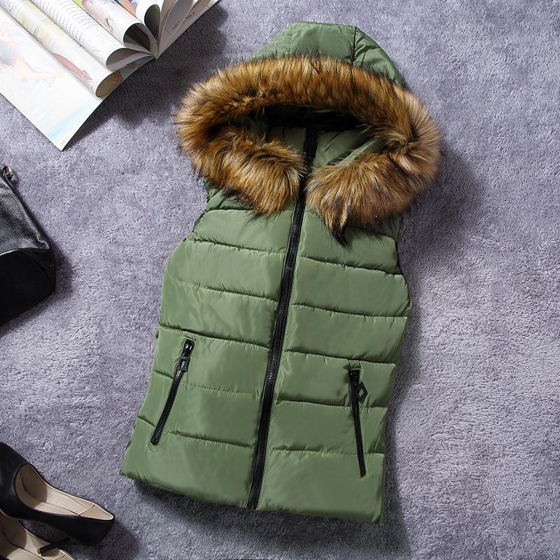 2025 new down cotton vest women s autumn and winter short women s Korean version hooded cotton-padded clothes winter vest jacket wholesale XXL армия зеленый
