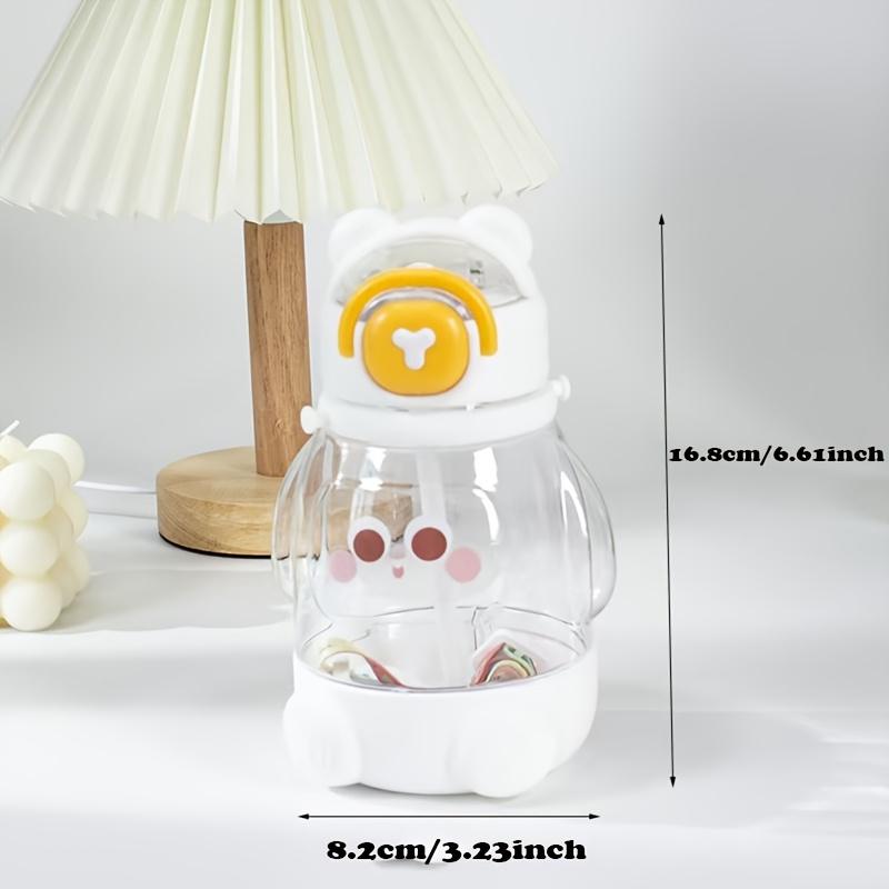 Cute Cartoon Student Water Bottle 600ml/20.29oz Food-Grade Material Portable with Straw and Strap for Travel Sports 1 Pack