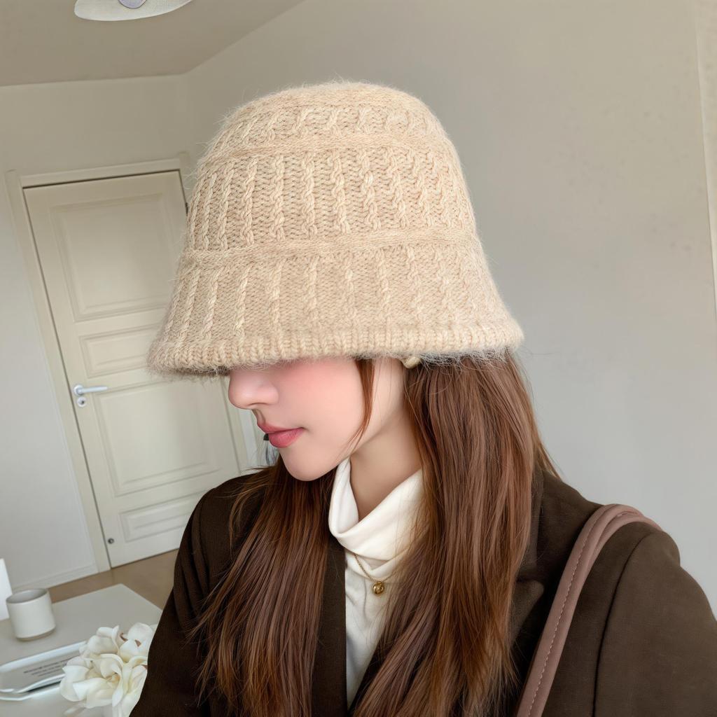 Korean Style Lambswool Bucket Hat - Warm Autumn/Winter Fisherman Cap for Women