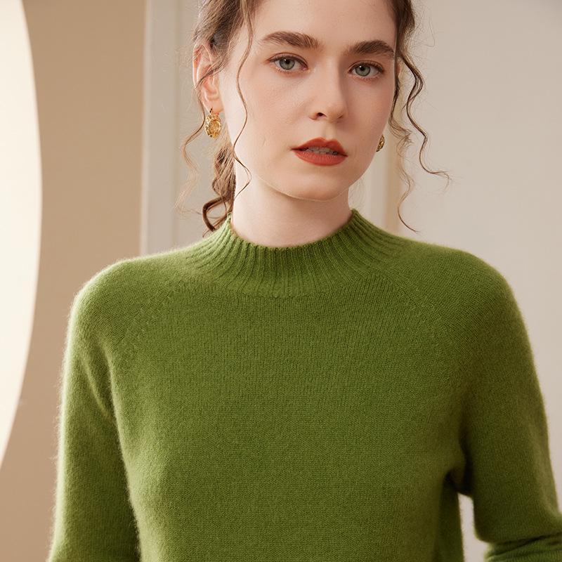 Women's New Fall/Winter Thick Cashmere Sweater, Half-High Collar Loose Knit, Plus Size Pullover Base Layer.