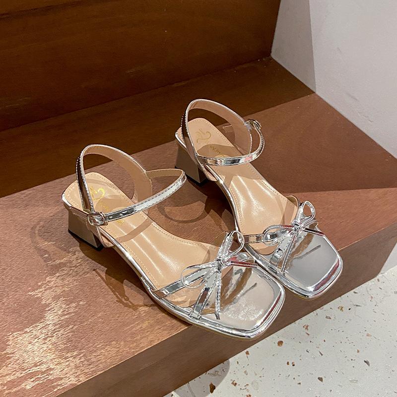 Fashion Yama Roman high-heeled slippers 2025 summer new thin strips with open-toed buckle straps medium-heeled sandals women