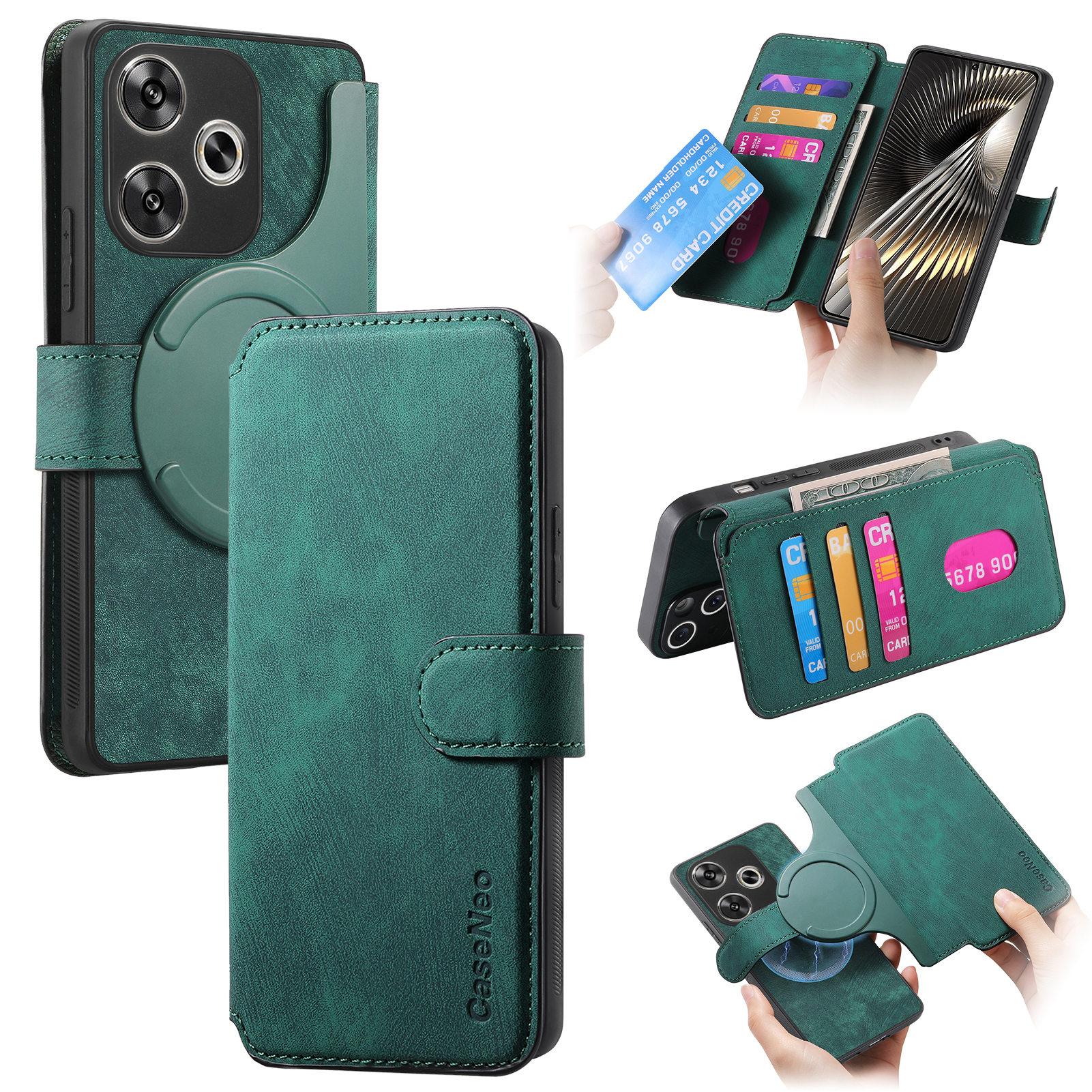 

For Xiaomi Redmi Turbo 3 5G/Poco F6 5G Magnetic Case CASENEO Detachable Leather Phone Wallet Cover Green
