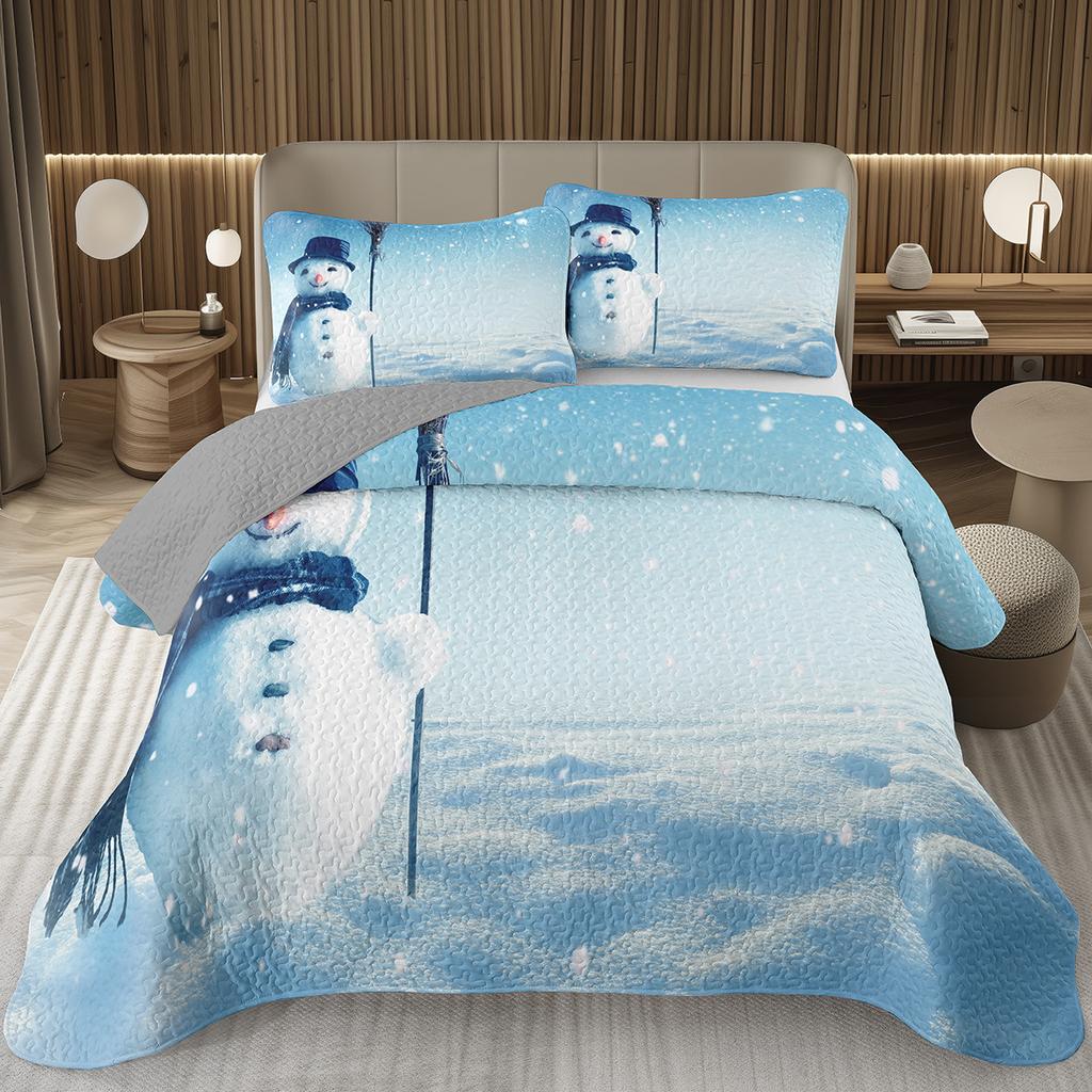 Copriletto Buon Natale, Set Copriletto Pupazzo di Neve Kawaii Queen/Full per Camera da Letto Bambini Ragazzi Ragazze, Set Piumino Tema Natale Cartone Animato