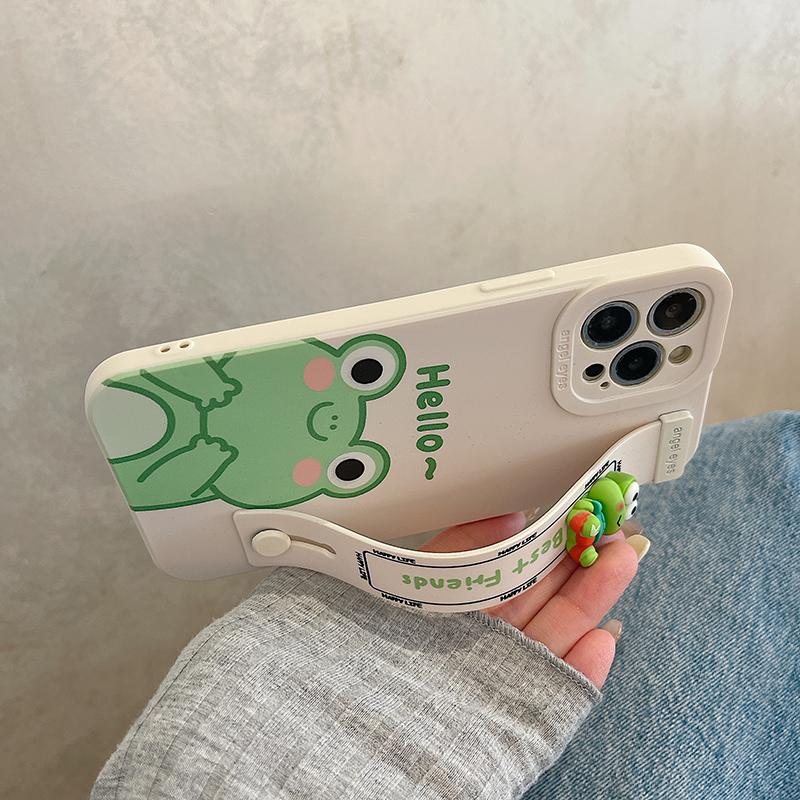 Roztomilý 3d náramek Frog pouzdro na telefon pro Iphone 14 Pro Max 13 12 11 Kryt stojanu Kreslený měkký Tpu Ochrana fotoaparátu Funda