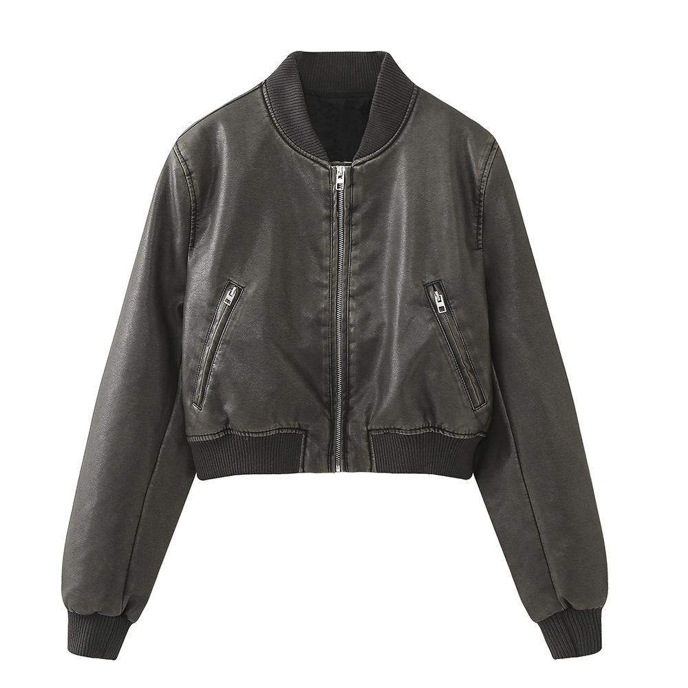 Women's Vintage Imitation Leather Bomber Jacket Coat Top Women's Style