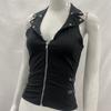 European and American Y2K punk neck hanging, lapel zipper, side decorative short vest