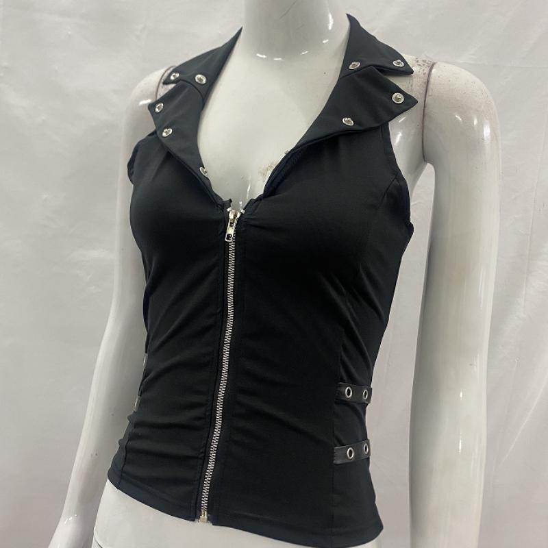 European and American Y2K punk neck hanging, lapel zipper, side decorative short vest