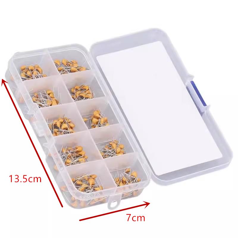 300pcs 10value 50v 10pf 20pf 30pf 47pf 56pf 68pf 100pf 1nf 10nf 100nf Monolithic Ceramic Capacitor Assortment Kit