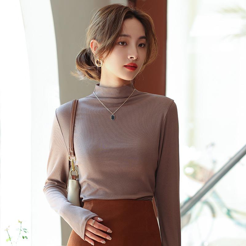 Осенне-зимняя женская базовая рубашка, универсальная футболка с длинными рукавами, облегающая посадка M хаки