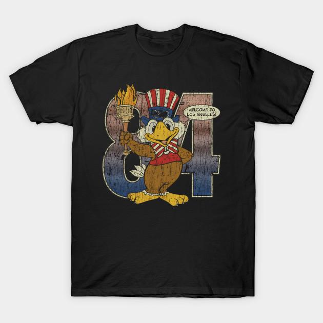 Men Black Print T-shirt Sam The Eagle – Los Angeles 1984 No-Cut Transfer Paper Print Cotton Tshirt 3XL