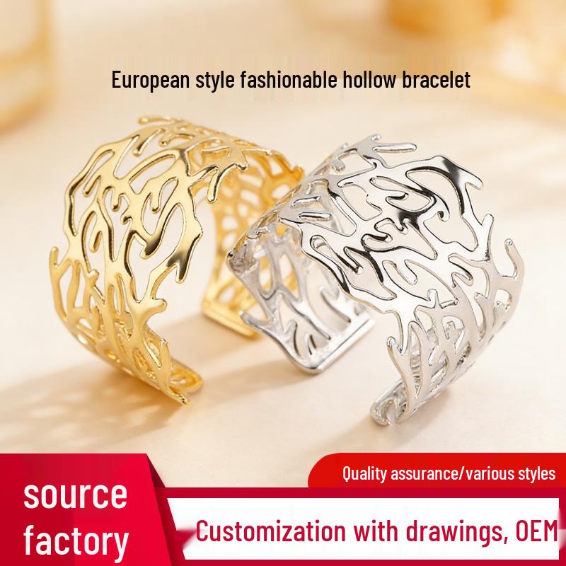 Европейский стиль, регулируемый, полый, с открытым дизайном, браслет – Модный металлический аксессуар Steel