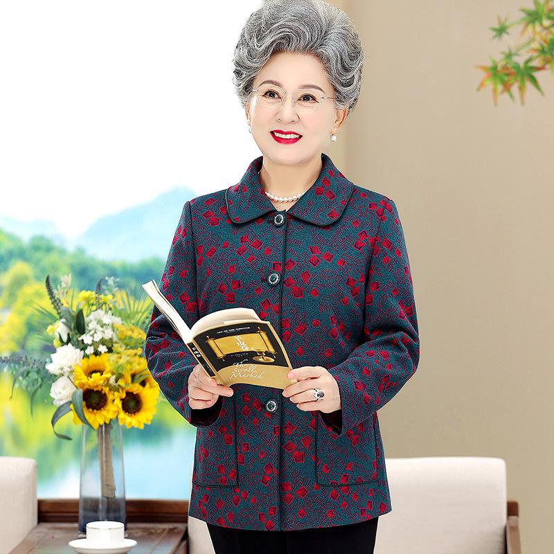 

Red Long-Sleeved Printed Jacket for Middle-Aged & Elderly Women - Spring/Autumn, Plus Size, Slimming, Warm & Comfortable Mother s Wear 4XL (recommended 135-145 jin)
