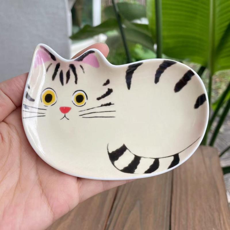 Cute Pets Cat Sauce Dish Ceramic Creative Cute Cat Face Shaped Condiment Dish Small Plates Tableware Home Kitchen Supplies New