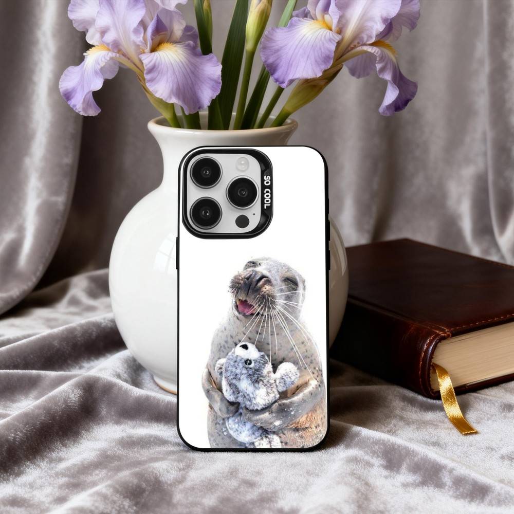 

S-Seal F-Funny C-Cute Phone Case For iPhone17,16,15,14,13,12,11 Plus,Pro Max Black Candy Silver Plated Cover iPhone16se4