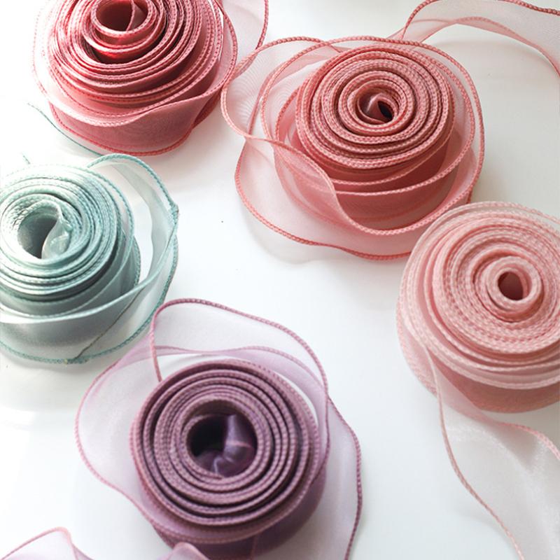 10yards Roll Solid Color Organza Ribbon Wavy Edge Fishtail Ribbon For Flower Bouquet Gifts Packaging Wedding Party Decorations