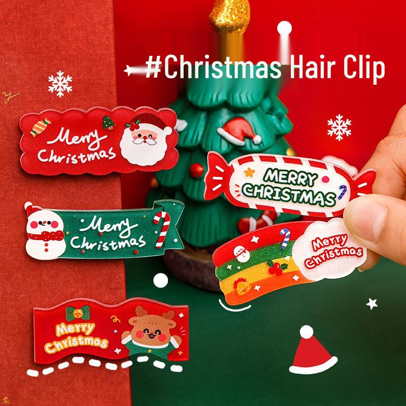 Kids' Cute Santa Claus Cartoon Acrylic Hair Clips - Christmas Candy Bangs Clips Gift