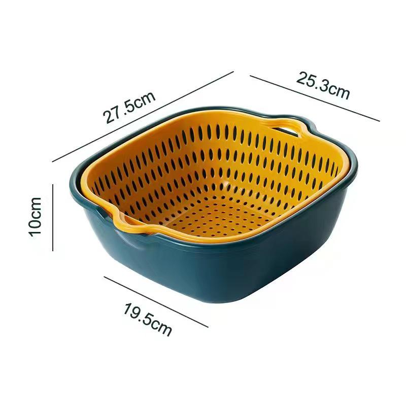 Thickened Double-Layer Vegetable Washing Basin Set - 6-Piece Multifunctional Kitchen Drainer Basket