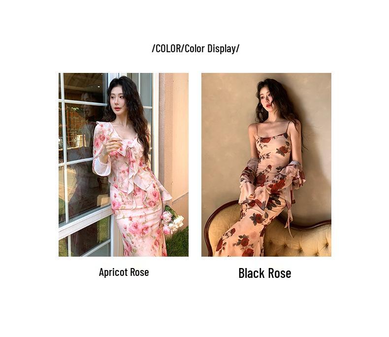 Women's Slim Waist Sleeveless Spring Print Two-Piece Dress