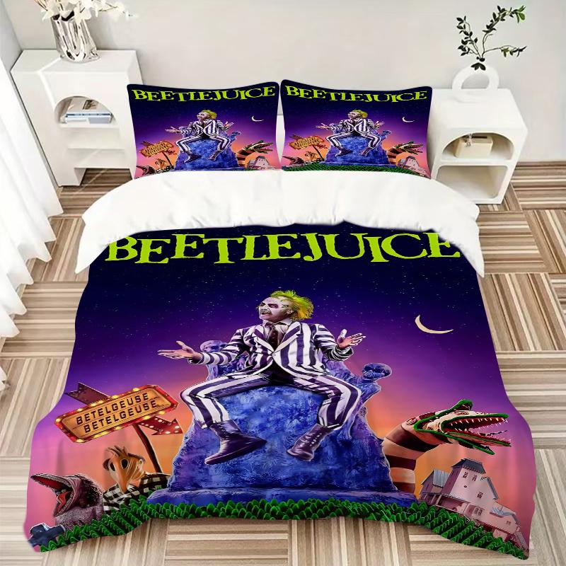 3Pcs Beetlejuice Spooky Adventure Bedding Set Soft Fabric Duvet Cover Pillowcases Home Christmas Xmas Halloween Gift 1 Duvet Cover 2 Pillowcase